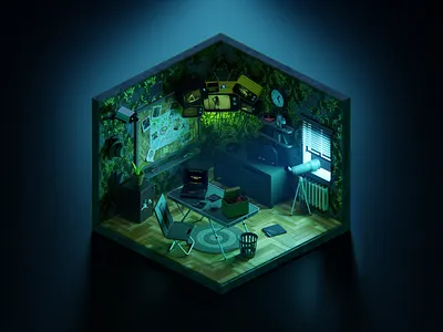 Night Watcher Shelter 3d animation blender diorama gamedev illustration light night render spy