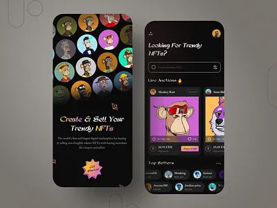 NFT Marketplace App app blockchain crypto cryptocurrency dailyui dark design finance marketplace mobile nft token ui uidesign ux