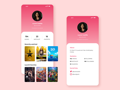 User Profile Movie App Design app branding daily ui 006 daily ui 06 dailyui design flat graphic design illustration mobile app mobile design movie movie app movies profile typography ui ui mobile uiux ux