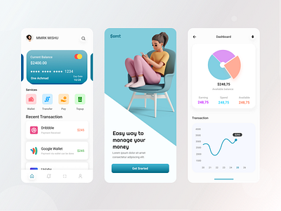 E-wallet mobile app. app app design branding colorful design e wallet minimal mobile mobile app money money transaction product design transfer typography ui uiux ux web design