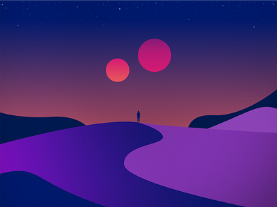 Sunset desert illustration illustrator moon night sky outdoors purple retrowave sand sky stars sun sunset vapor wave vector witching hour