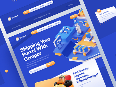 Gempor - Parcel Shipping & Tracking Website 📦 branding cargo clean courier service design flat homepage landing page logistic minimal minimalist parcel saas shipment shipping transportation ui web web design website