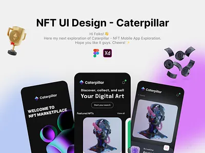 NFT UI Design - Caterpillar app bitcoin blockchain crypto cryptocurrency dark defi design exchange futuristic ico metamask mobile modern nft product design responsive token ui ux