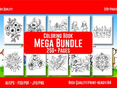 Coloring Page Mega Bundle ai design eps graphic design illustration svg or dxf cutting files ui