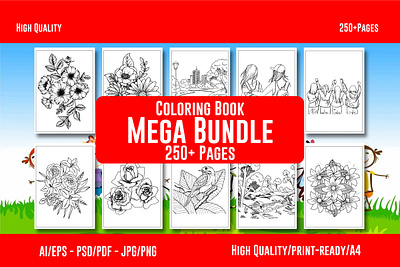 Coloring Page Mega Bundle ai design eps graphic design illustration svg or dxf cutting files ui