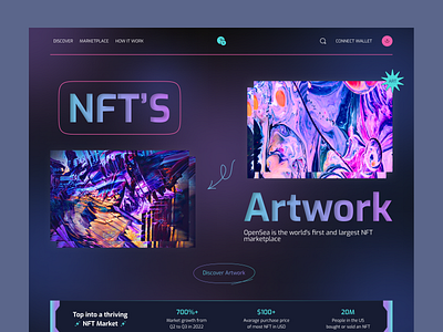 NFT's Artworks Website Landing Page _ Hero Header bitcoin blockchain crypto currency crypto exchange crypto web cryptoart digital artwork ethereum home page landing page modern nft nft artwork sakib token ui web website