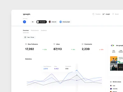 iginsight - dashboard chart clean dashboard graph insight social stats subbar submenu ui ux website