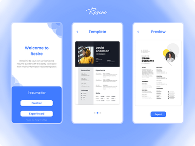 Resire - Resume & CV App androidapp appdesign cvapp figma homepage iosapp iosappdesign prototyping resume resumeapp ui uiux ux wireframe xd
