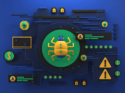 The Verge - Illustration Virus/Hacking 3d 3dillustration artdirection balance bug colors design digitalart editorial illustration equilibrium hackers illustration illustrator malware modeling photoshop shapes virus