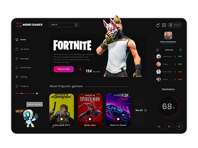 Mono Gamer Dashboard Design 3d adobexd best design branding dailyuiux dark version dashboard design game ui gamer graphic design inspiration ui uiux user interface ux