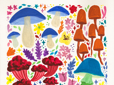 Mushrooms (Gouache Illustration) colors drawing gouache himi gouache illustration mushroom nature paint painting vintage watercolor