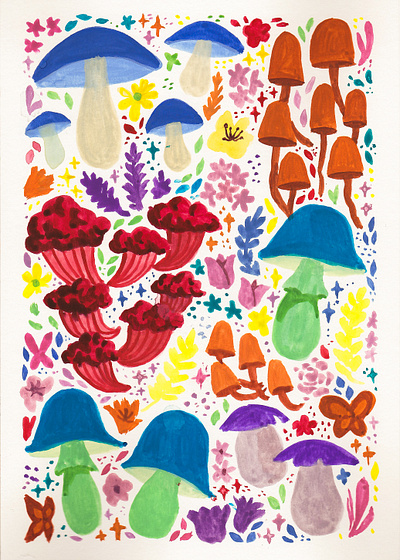 Mushrooms (Gouache Illustration) colors drawing gouache himi gouache illustration mushroom nature paint painting vintage watercolor