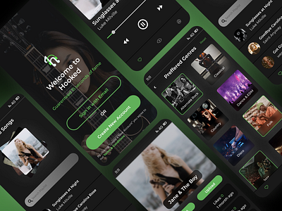 Music Discovery App Design app dark dark theme design minimal modern modern ui music music app play stylish ui user experience ux