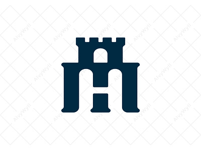 Letter MH Tower Logo art branding building castle defence design flat font graphic design icon initial letter logo mark mh minimal minimalist palace tower typography