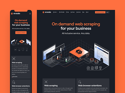 Stratalis - Home business clean dark ui homepage interface landing page layers minimalistic orange responsive web technology ui ux web web page web scraping web site webflow website website design