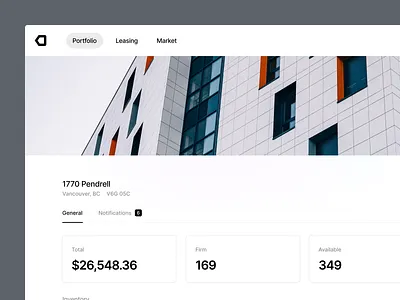 Property Management - Property Detail View analytics charts clean clean ui dashboard data design desktop detail view finance fintory flat ui form inbox contact kpis property management property view top par navigation ui ux