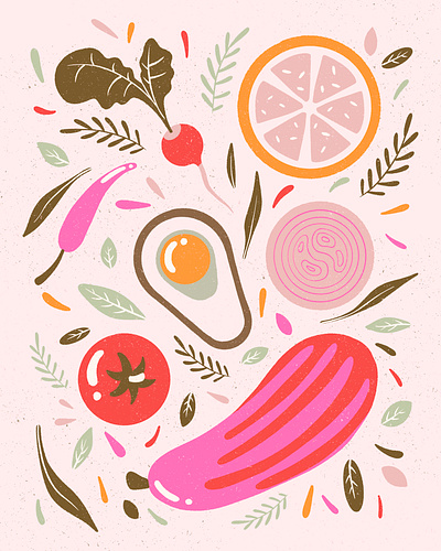 Fresh splash bright design illustration procreate raddis tomato vegetable