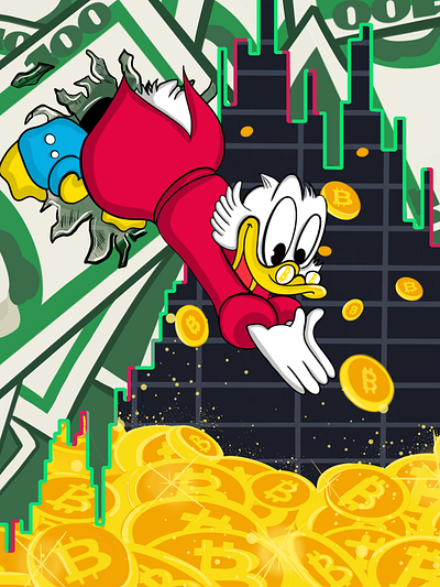 Bitcoin ART animation bitcoin book branding design dollar graphic design illustration logo scrooge mcduck typography vector