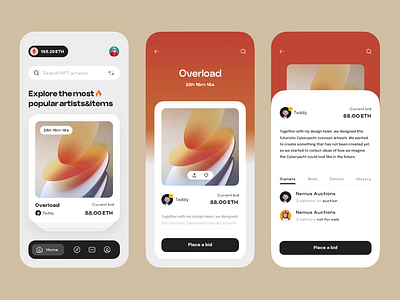NFT Marketplace - Mobile App app design bitcoin blockchain crypto cryptoart cryptocurrency defi design ethereum interface market mobile nft nft art nft design product token