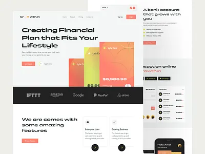 Growth.in - Finance Landing Page app bank banking dashboard dashboard finance finance financial fintech homepage landingpage money payment statistic transfer ui wallet website website design
