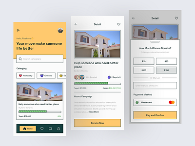 Donation Mobile App app design charity clean community design donation donation app flat funding giving mobile non profit simple ui ux volunteer