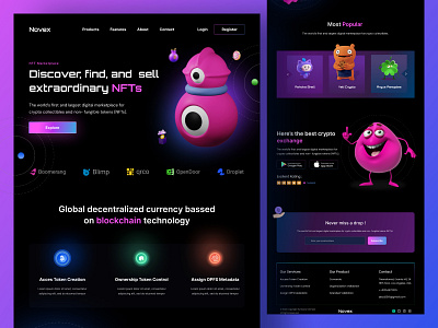 NFTs - NFT Marketplace Website 3d animation bitcoin buy cpdesign creativepeoples crypto art cryptoart dark design landing page nft nft art nft landing page nft marketplace nfts purchase sell token trending web design