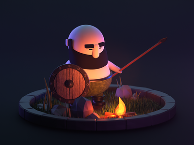 Viking (3D remake) 3d blender bright character characterdesign color fire illustration night viking warrior