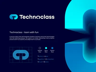 Technoclass logo explanation augmented branding chain class connection design explanation gedas meskunas glasses glogo gradient icon letters logo school technology vector virtualreality vr workflow
