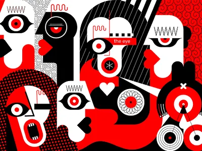 Open Your Eyes! abstract art artwork design illustration modern people poster red black vector