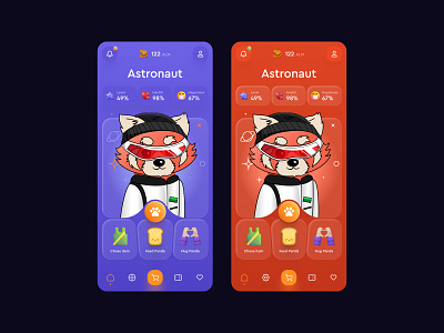 NFT game application UI design app game bitcoin crypto crypto game cryptocurrencies cryptocurrency defi game game design meta metaverse mobile game nft orange game red panda tamagotchi uiux game