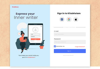 Sign in page for Kitabkalam app branding design graphic design illustration logo typography ui ux vector