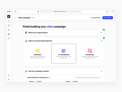 Humming – Campaign Creation adtech browser card cards dashboard design product product design react steps ui ux web app web design