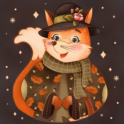 Cute fox animal cartoon character childrens book cute digital painting drawing forest fox illustration natue