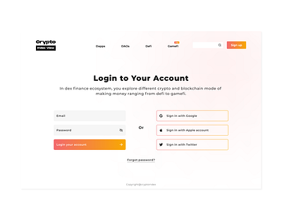 Crypto Index View Login Page blockchain cryptocurrency design ui