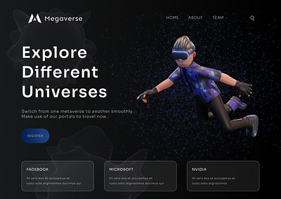 Megaverse - Travel From One Metaverse To Another 3d beautiful clean figma futuristic graphic design hd high quallity metaverse metaverse website nft space ui universe