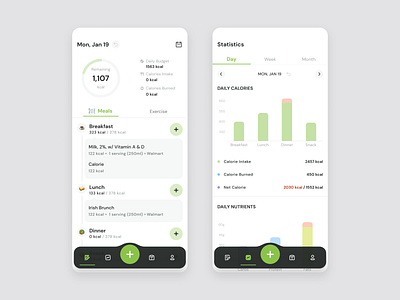 EZ Calorie Counter app calories counter design green health statistics tracker ui ux