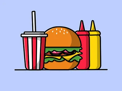 Soda Drink With Burger And Sauce Bottle ketchup