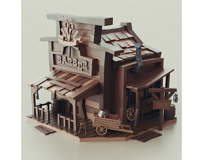 Lowpoly Wild West Hair Saloon barber saloon stylized