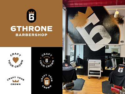 6Throne Barbershop badges barbershop brand branding craft craft your crown custom typography gold chain hair identity jay master design king logo mural packaging print signage throne