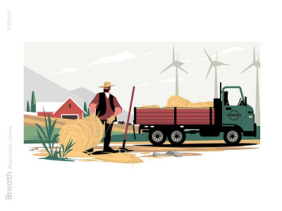 Farmer getting round bales of hay illustration bales character farmer flat getting illustration kit8 man truck vector