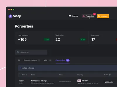 🌗 Exploring Contact List agent casap contact dark dark mode dark ui design dropdown input list product design properties property real estate table user