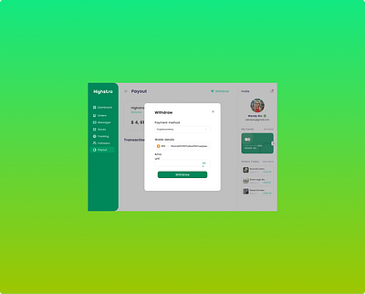 Withdrawal crypto ecommerce seller ui web