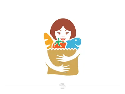 Shopping Lady bread cartoon character design fish flat illustration lady logo market minimal shopping shopping bag supermakter tomatoes vector woman