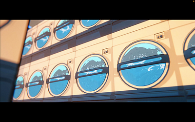 Anime Style Laundromat 3d anime art blender blender3d design illustration minimal