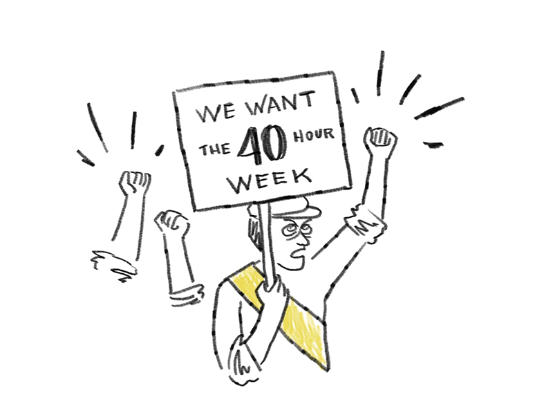 The 5-day workweek was made up. 40 hour workweek burnout four day workweek great resignation labor overwork protest riot strike work workweek