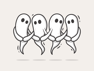 BOOgie-men autumn dancing dtiys fall flat ghost illustration linework spooky vector witchy