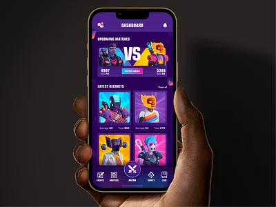 Starkade Mobile Exploration colors crypto dashboard fighters gaming home screen mobile design nft starkade ui design