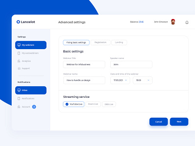 Lancelot - Webinar Platform Application app application design flat illustration logo ui ux web webdesign website