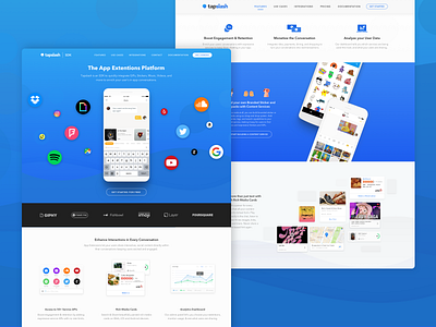 Tapslash Platform Website api app blue branding conversation desktop extension gboard giphy how it works keyboard messaging platform sdk slash spotify web design website