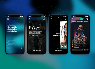 catch.fm - The world's first digital social club animation app app design branding club community connection dating digital events gradient interface design music social ui ux